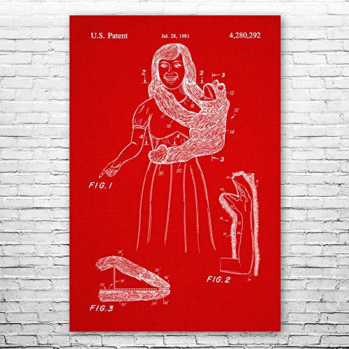 Patent Earth Monkey Hand Puppet Poster Print, Toy Store Art, Puppet Decor, Ventriloquist Gift, Puppet Wall Art, Puppet Design Red Fabric (12 inch x 16 inch)