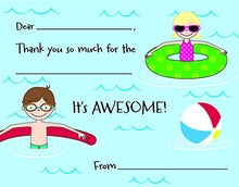 Load image into Gallery viewer, 20 Children Pool Party Fill-in Birthday Thank You Cards
