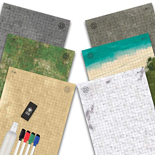 Battle Grid Game Mat - 3 Pack DOUBLESIDED - Portable Tabletop Role-Playing Map - Dungeons RPG Dice Dragons Starter Set - Tabletop Gaming Paper Terrain - Reusable Figure Board Game - 24 x 36