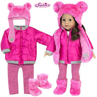 Sophia's Doll Clothes 4 Pc. Set of Pink Polar Bear Hat, Boots, Fuchsia Jacket & Matching Leggings 18 Inch Doll Winter Outfit: 4 Pc Fuchsia Doll Coat, Leggings, Polar Bear Doll Hat & Boots
