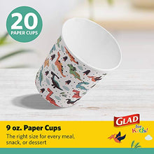 Load image into Gallery viewer, Glad for Kids Dinosaur Paper Cups|20 Count White Paper Cups with Dinosaur Design for Kids|Heavy Duty Disposable Paper Cups for Everyday, 9 Ounces, 20 Count|Dinosaur Birthday Supplies, Dinosaur Cups
