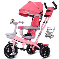 Moolo Children's Tricycle, Kids' Trikes Bicycle Trolley Bicycle Awning Reversible Folding Pedal Multi-Function 1-3-6 Year Old (Color : Pink)