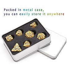 Load image into Gallery viewer, DND Metal Dice Set Hollow dice Golden Octopus Suck Head Monster 7-Piece Set is Suitable for Dungeons and Dragon Belt D &amp; D dice Metal Box, Pathfinder, RPG, MTG or Table Games etc.
