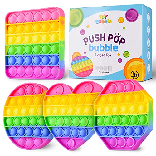(4 Pack) Pop It Fidget Toys Pop Its Fidgets, Fidget Toy Pack, Poppet Figit Sensory Toys for Kids, Teens & Adults, Rainbow Popper Gifts Poppers Figetget Girls Boys Toddler Toys