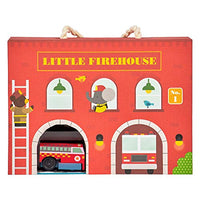Petit Collage Wind Up Toy Playset, Little Firehouse  Wooden Toddler Toy Set with Wind-Up Fire Truck, Track Pieces, and Pop-Out Play Pieces  Activity Toy for Ages 3+  Makes a Great Gift Idea
