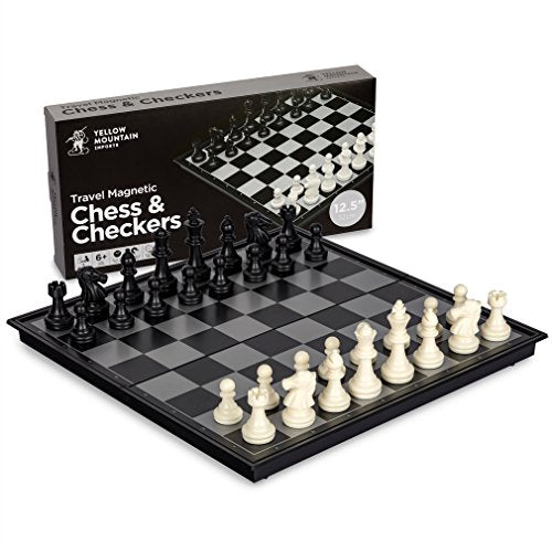 Yellow Mountain Imports 2 In 1 Travel Magnetic Chess And Checkers   12.5