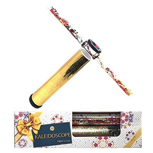 Star Magic Glitter Wand Kaleidoscope 9 Inches - Continuous Movement Kaleidoscope,Liquid Motion Kaleidoscope,Liquid-Glitter Filled Wands Kaleidoscope (Gold) in A Gift Box
