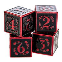 Fantasydice Nightwatch Large Red Metal Dice Set 4X D6 Polyhedral Dice with Metal Box for Dungeons and Dragons (D&D, DND 5 Edition) Call of Cthulhu Warhammer Shadowrun and All Tabletop RPG