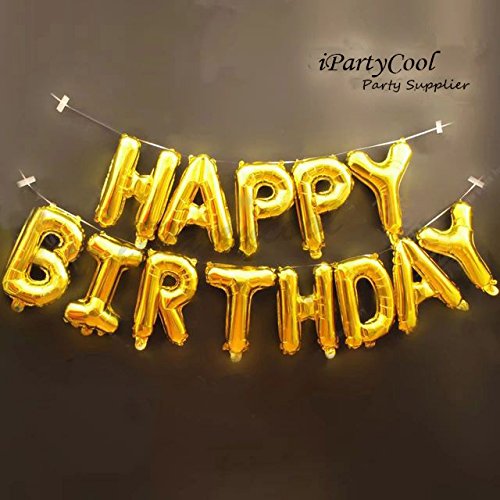 I Party Cool Happy Birthday Balloons,3 D Premium Aluminum Foil Banner Balloons For Birthday Party Decor