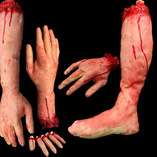 Load image into Gallery viewer, 1 Pack Halloween Bloody Arm Scary Fake Bloody Broken Severed Hand Realistic Halloween Prop Decoration Halloween Costume Accessory
