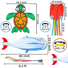 Load image into Gallery viewer, JOYIN 3 Packs 57&#39;&#39;- 185&#39;&#39; Giant Ocean Kite Set - Octopus Kite Dolphin Kite Turtle Kite, Easy to Fly Gaint Kites for Kids and Adults with Kite String, Large Beach Kite for Outdoor Games and Activities
