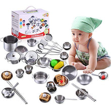 Load image into Gallery viewer, Kitchen Pretend Play Toys, Boys and Girls Kitchen Toys Stainless Steel Cookware, Utensils Pan Toys Set for Children(16pcs)
