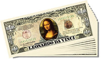 Leonardo da Vinci Novelty Million Dollar Bill - Set of 100 with 1 Bonus Christopher Columbus Bill
