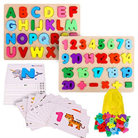Alphabet Number Puzzles & Flash Cards  Preschool Educational Learning Montessori Toys for Toddlers 2-4 Years  ABC Letter, Number, Word, Animal Matching Flashcards & Wooden Puzzle Activities Games