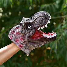 Load image into Gallery viewer, FUN LITTLE TOYS Dinosaur Hand Puppets Toys, Tyrannosaurus Rex VS Dilophosaurus Dino Hand Puppet for Kids, Soft Rubber Animal with Movable Mouth, Christmas Birthday Party Supply Gifts
