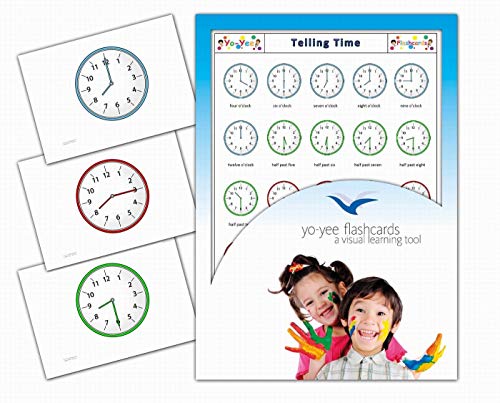 Yo-Yee Flash Cards - Telling Time and Clock Reading Picture Cards for Toddlers, Kids, Children and Adults - Including Teaching Activities and Game Ideas