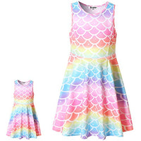 Rainbow Mermaid Summer Dresses Matching Doll & Girls Birthday Party Gifts 4t 5t