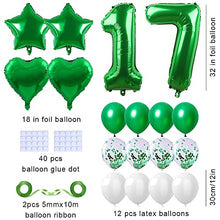 Load image into Gallery viewer, Yijunmca Green 17 Number Balloons Kit Jumbo Number 17 32&quot; Helium Hanging Balloon Foil Mylar Confetti Latex Balloon for Boys Girls 17th Birthday Party Supplies 17 Anniversary Events Decoration
