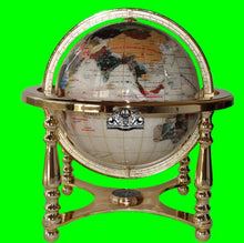 Load image into Gallery viewer, 21&quot; Tall Table Top Pearl Ocean Gemstone World Globe with 4 Leg Zinic Metal Gold Stand

