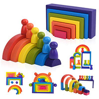 BOZE SUPOD Wooden Toys Rainbow Stacking Blocks-Montessori Toys Building Blocks for Toddler Age 1 2 3 4 Years Old Open Ended Preschool Activity Educational Toy Gifts for Kids-19PCS