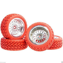 Load image into Gallery viewer, RC 2084-8019 Plating Wheel &amp; Rally Tires Red For HSP 1:10 On-Road Rally Car
