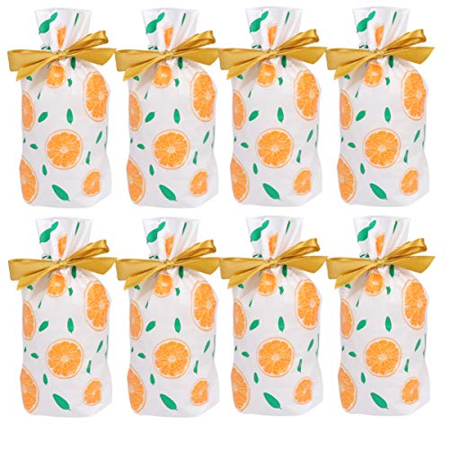NUOBESTY 50pcs Drawstring Gift Bags Orange Candy Cookies Bags with Bow Food Storage Bags Snack Wrapping for Birthday Wedding Party Favor
