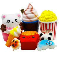 Viccent Jumbo Squishies Toys Slow Rising Pack - Cat Cake,Chocolate Frappuccino,Popcorn,Fries,Ice Cream,Cat Paw,Panda,Feet Squishy for Kids Stocking Stuffer Prize Party Favors(8 Pcs)