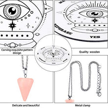 Load image into Gallery viewer, Pendulum Board Dowsing Divination Metaphysical Message Board Wooden Carven Board with a Crystal Dowsing Pendulum Necklace Witchcraft Wiccan Altar Supplies Kit (6 Inch)
