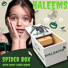 Load image into Gallery viewer, HALEEMS Spider in A Box Prank Gift - The Only Spider Box Prank with Spooky Laugh Sound, Wooden Scare Prank Spider Boxes, Fun Fake Gag Candy Box for Kids, Trick Pranks for Adults, Juguetes De Susto
