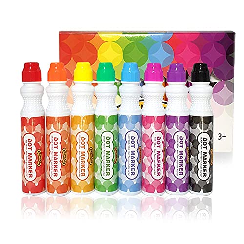 DOT MARKERS 8 COLOR PACK Easy Grip Fun Art Activity Beautiful Vivid Colors Easy Creative Art Medium for Art Beginner Coloring Painting Counting Writing Dabber Marker No Mess