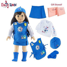 Load image into Gallery viewer, 18 Inch Doll Clothes for American Girl Dolls | Doll Daisy Girl Scout-Inspired 5 Piece Uniform, Including Tunic with Embroidered Patches! | Gift Boxed! | Fits 18&quot; Our Generation and Journey Girls Dolls

