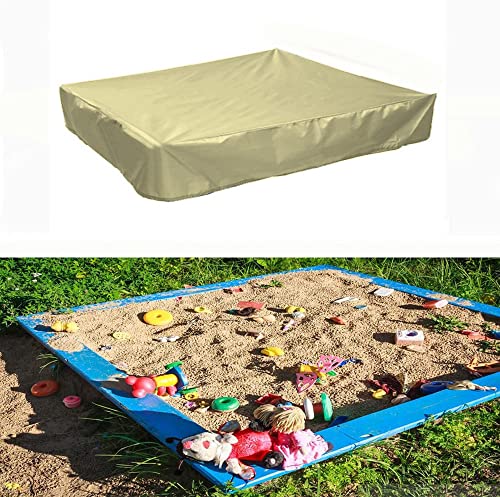 Patio Sandbox Cover 420D Waterproof Outdoor Square Sandpit Pool Cover with Drawstring Sand Beach Sandbox Protector for Kid Toys Beige 59.05x59.05x7.9Inch