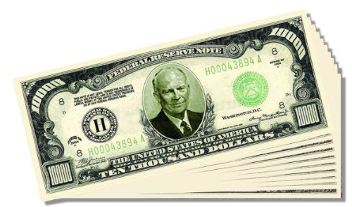 Eisenhower $10,000 Dollar Novelty Bill - 10 Count with Bonus Clear Protector & Christopher Columbus Bill