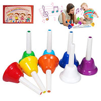 Hand Bells, 8 Note Musical Handbells Set with 10 Songbook Musical Toy Percussion Instrument for Toddlers Children Kids for Children's Day Family Activity School and Church (Classic Edition)