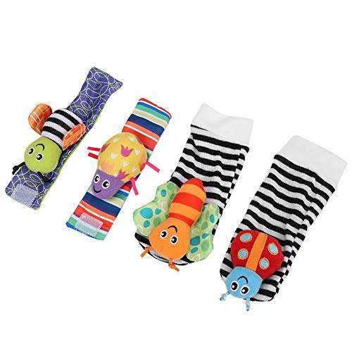 Diydeg Portable Cute Shapes Environmentally Friendly Small Rattle Cloth Baby Wrist Strap, Infant Sock Hanging Toy, Healthy for Infant Baby(A Set of Wristband Socks)