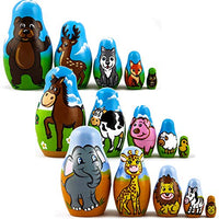 Wood Nesting Dolls for Kids Animals Figurine Set 3 Pcs - Wooden Matryoshka Pet Woodland Creatures and Safari Animals Stacking Toys