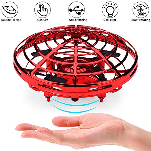 Iove forever Boy Toy Child Flying Drone Mini Hand Control Flying Ball Drone 2 Speed and LED Lights for Children, Boys and Girls Gifts (Red) (Red)