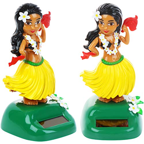 1 Pack Hawaiian Solar Hula Shaking Head Doll Dancing Figure Toy Car Dashboard Hula Dancer Figurine Decoration Ornament (Yellow).