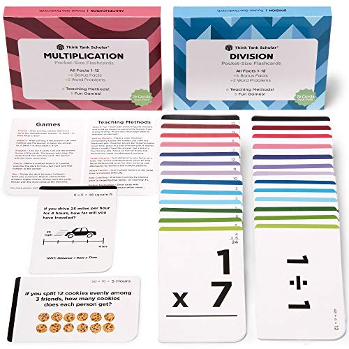 Think Tank Scholar Multiplication and Division Flash Cards (300 Facts), Award Winning, Math Facts 1-12 Flashcards Set - Kids Ages 8+ 3rd, 4th, 5th, 6th Grade - 6 Teaching Methods, 5 Games for Learning