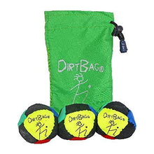Load image into Gallery viewer, Dirtbag Classic Footbag Hacky Sack 3 Pack with Pouch, Unique, Footbag Set with Signature Carry Bag - Multi Color Green Pouch.
