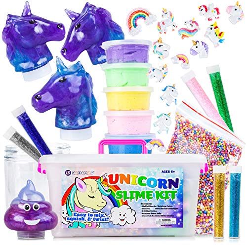 LightSpring Unicorn Slime Kit for Girls - Toy Slime Kit with Fluffy Slime Kit, Unicorn Slime, Charms, Emoji Slime, Floam Beads, Glitter Add Ins - DIY Rainbow Unicorn Slime Making Kit and Accessories