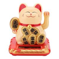 ShunFudz Solar Powered Mini Welcoming Cat Adorable Waving Beckoning Fortune Lucky Cat with Waving Arm,for Car, Home, Restaurant, Stores, Office(Golden)