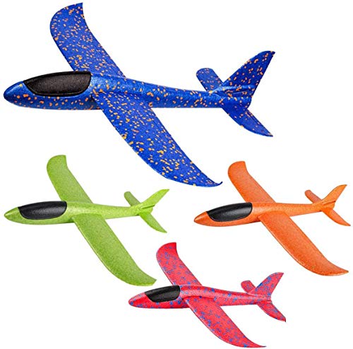 Flying Airplane Toys 4 Pack for Kids Ages 4-8 8-12 Valentine Day Gift for Boys Girls Class Students Goodie Bag Fillers Throwing Glider Foam Plane (4 Pack 15'')