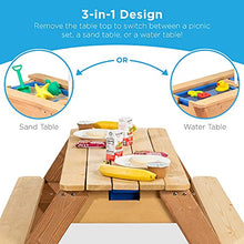 Load image into Gallery viewer, Best Choice Products Kids 3-in-1 Sand &amp; Water Activity Table, Wood Outdoor Convertible Picnic Table w/ Umbrella, 2 Play Boxes, Removable Top
