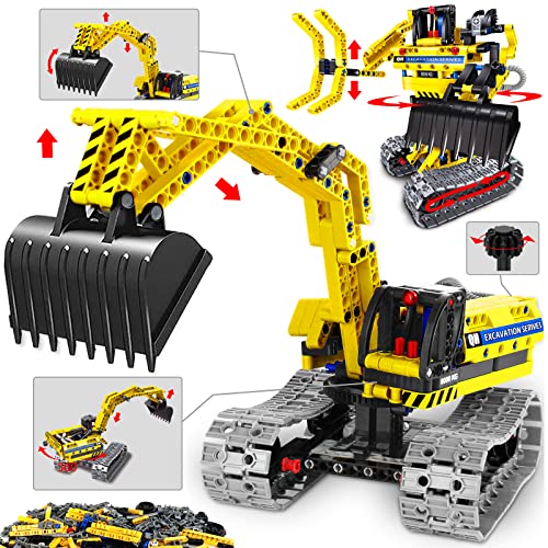HISTOYE 2 in 1 Excavator or Robot Building Toys Kit Building Blocks Set for Kids 6-12 Erector Set for Boys Age 8-12 Engineering STEM Projects Building Toy Gift for 6 7 8 9 10 11 12 Year Old Boys Kids