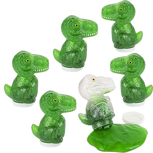 Kicko Dinosaur Slime - Pack of 6 Colored Gooey Slimes in Dino-Shaped Container - Good for Party Favors, Kids, Squishing and Squashing, Stress Reliever, Educational Toy - 4.5 Inch