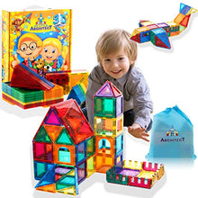 Load image into Gallery viewer, My Little Architect, Magnetic Tiles for Kids, 60-Piece 3D Magnet Block Building Set Educational Construction Toy, Best Gift for Boys and Girls 3-Years Old and up, Bonus Stylish Carrying Bag.
