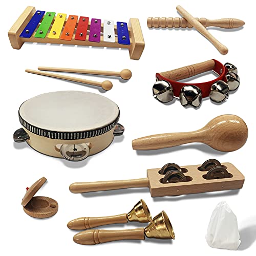 PLASUPPY Kids Musical Instruments,Eco-Friendly Wooden Percussion Instruments for Boys and Girls Preschool Education with Storage Bag