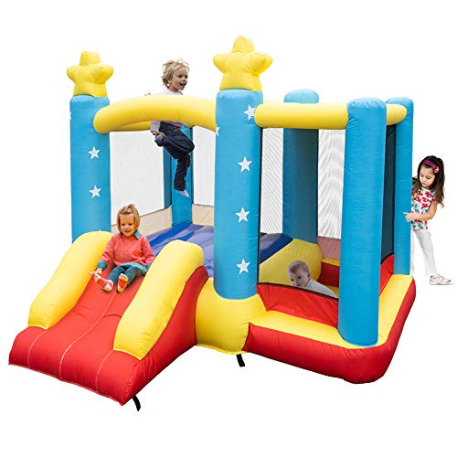 Miajin Inflatable Bounce House, 9x9 Feet Bounce House with Long Slide, Basketball Hoop and Sun Roof, Ages 3-10 Years (NO Air Blower)
