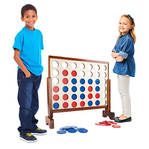TMG Giant Wooden 4-in-a-Row Game Set - Includes Wooden Game Board & 42 Playing Discs!